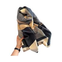 Cachecol Feminino De Inverno Grosso Com Estampa De Listras E Borlas, Manta Elegante De Caxemira