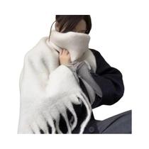 Cachecol Feminino De Inverno Quente Com Franjas Longas Em Mohair, Xale Espesso Em Cor Sólida Para