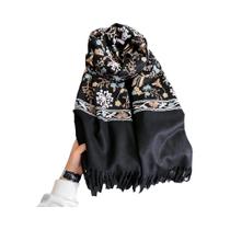 Cachecol Feminino De Inverno Quente Em Cashmere Pashmina Com Bordado, Xale Grosso E Elegante Bufanda Cachecol Feminino De Inverno Quente Em Cashmere Pashmina Com Bordado, Xale Grosso E Elegante Bufanda