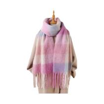 Cachecol Feminino De Luxo Em Cashmere Xadrez, Xale Quente De Inverno, Manta Grossa Com Borlas Longas