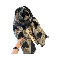 Cachecol Feminino Dupla Face De Cashmere, Quente Para O Inverno, Grosso, Com Estampa De Coração E