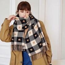 Cachecol Feminino Grosso Xadrez Grande Com Corações, Manta Confortável Para Outono Inverno Cachecol Feminino Grosso Xadrez Grande Com Corações, Manta Confortável Para Outono Inverno
