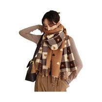 Cachecol Feminino Grosso Xadrez Grande Com Corações, Manta Confortável Para Outono Inverno