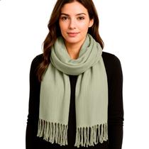 Cachecol Feminino Pashmina Xale Tipo Manta Toque Macio Com Franjas 180x70cm