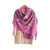 Cachecol Floral Feminino Quente 70x210cm Xale De Cashmere Sintético Inverno Pashmina Espessa Com