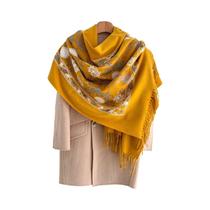 Cachecol Floral Feminino Quente 70x210cm, Xale De Caxemira Sintética, Pashmina Grossa De Inverno Com