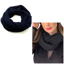 Cachecol Gola Tricot Fio Lã De 2 Voltas Unissex Tendência Preto Cachecol Gola Tricot Fio Lã De 2 Voltas Unissex Tendência Preto