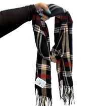 Cachecol Lenço Echarpe Feminino E Masculino Para Inverno Em Xadrez Poliéster Macio Com Franjas
