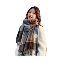 Cachecol Longo De Inverno Feminino Em Estampa Xadrez, Aquecedor De Pescoço Para Estudantes E Casais