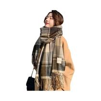 Cachecol Longo De Inverno Para Mulheres, Estampa Xadrez, Aquecedor De Pescoço Para Estudantes E