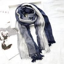 Cachecol Masculino de Linho e Algodão Listrado - Quente e Casual para Outono/Inverno