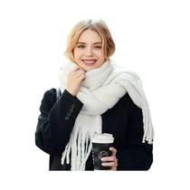 Cachecol Pashmina Feminino De Inverno Quente E Grosso Em Cor Sólida Com Franjas Longas Hijab Xale