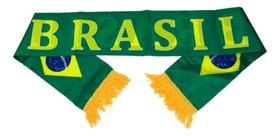 Cachecol Patriota Copa Do Mundo Taimes Brasil Verde Poliéster Com Franjas