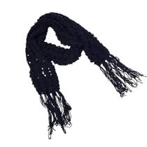 Cachecol Preto de Crochê com Franjas Feito à Mão