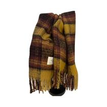 Cachecol Unissex De Mohair Grosso Xadrez Cor Café Retrô Para Outono E Inverno