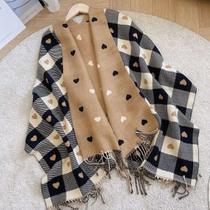 Cachecol Xadrez de Tricô Dupla Face Elegante Moda Feminina Quente Toque Macio Inverno Xale de Lã Casual