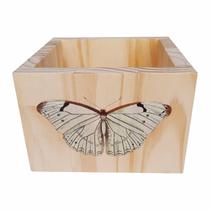 Cachepô Decorativo de Pinus com Estampa - Borboleta 15x15x10 - KIAGA