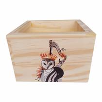 Cachepô Decorativo de Pinus com Estampa - Coruja com Harpa 15x15x10 Cachepô Decorativo de Pinus com Estampa - Coruja com Harpa 15x15x10
