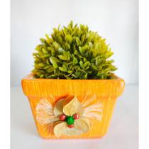 Cachepô quadrado grande em cerâmica decorados com sementes