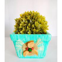 Cachepô quadrado grande em cerâmica decorados com sementes