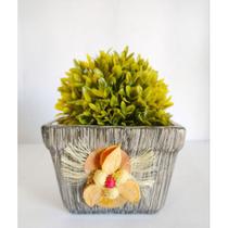 Cachepô quadrado grande em cerâmica decorados com sementes