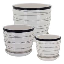 Cachepô vaso decorativo planta cerâmica branco 3pç