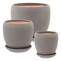 Cachepô vaso decorativo planta cerâmica cinza 3pç