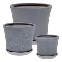 Cachepô vaso decorativo planta cerâmica cinza 3pç
