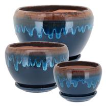 Cachepô Vaso Home&Co Cerâmica Azul 3pçs Decoração para Plantas Enfeite Sala e Casa Cachepô Vaso Home&Co Cerâmica Azul 3pçs Decoração para Plantas Enfeite Sala e Casa