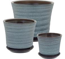 Cachepô Vaso Home&Co Cerâmica Cinza 3pçs Enfeite Decoração para Plantas Sala e Jardim