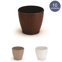 Cachepos Rattan Redondo Mini - Kit 10 Unidades Vaso Azaleia Orquidea Cachepos Rattan Redondo Mini - Kit 10 Unidades Vaso Azaleia Orquidea