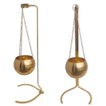 Cachepot Aluminio Anodizado Dourado Esfera C/ Pedestal 80cm Cachepot Aluminio Anodizado Dourado Esfera C/ Pedestal 80cm