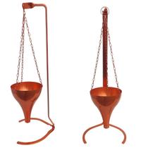 Cachepot Aluminio Anodizado Laranja Gota Grande Suporte 80cm