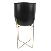 Cachepot Amarilis Preto com Suporte de Metal Dourado