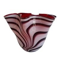 Cachepot Centro de Mesa Vidro Tipo Murano Branco com Mescla Vinho 26x19cm