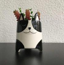 Cachepot Ceramica 11X11X15 Stay Alert Branco e Preto Urban