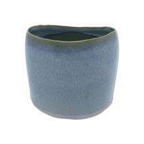 Cachepot cilíndrico em cerâmica azul 11x12,5x12,5