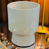 Cachepot Cilíndrico M Off-White/Granito em Cerâmica - Minimalista