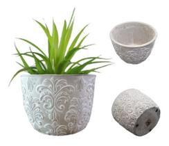 Cachepot Cimento Redondo Floral Jardim 15 X 21