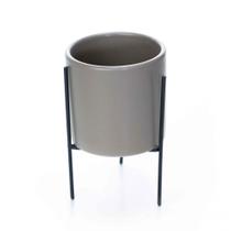 Cachepot Cinza Com Suporte Em Metal m 13x8 cm M02 - D'Rossi