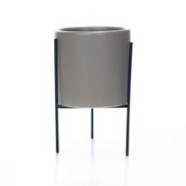 Cachepot Cinza Com Suporte Em Metal M 13x8cm