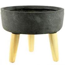 Cachepot com pe de madeira ruth em cimento preto m Cachepot com pe de madeira ruth em cimento preto m