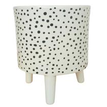 Cachepot com Pés Cerâmica Branca com Poá Preto Alto Brilho 14x16cm