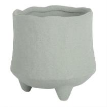 Cachepot de ceramica cinza claro rustico com pe g