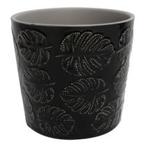 Cachepot de ceramica costela de adao preto 12,2cm x 12,2cm x