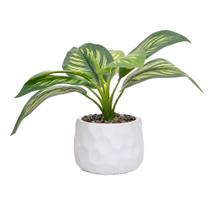 Cachepot de Cimento com Planta Artificial Prisma Branco 26cm
