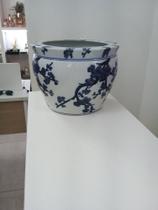 Cachepot De Porcelana Azul E Branco 25 cm