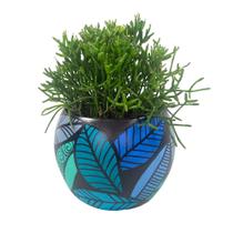 Cachepot Decorativo de Cerâmica Bola Pintura Orgânica Folhas M