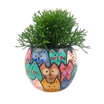 Cachepot Decorativo de Cerâmica Bola Pintura Orgânica Gatinhos M