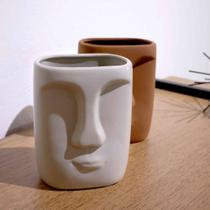 Cachepot Decorativo Em Cerâmica Rosto Cinza 17x14 cm F04 - D'Rossi